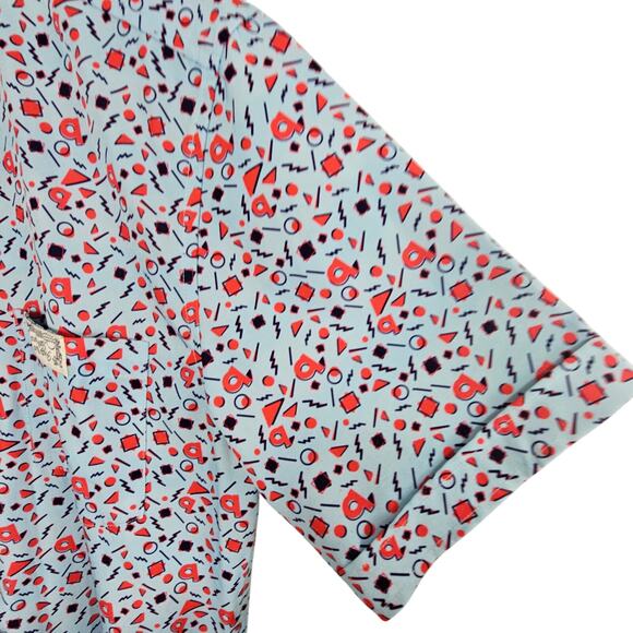 PSI International Shirt Blue All Over Print Short Sleeve Button Front Men S - Picture 4 of 9